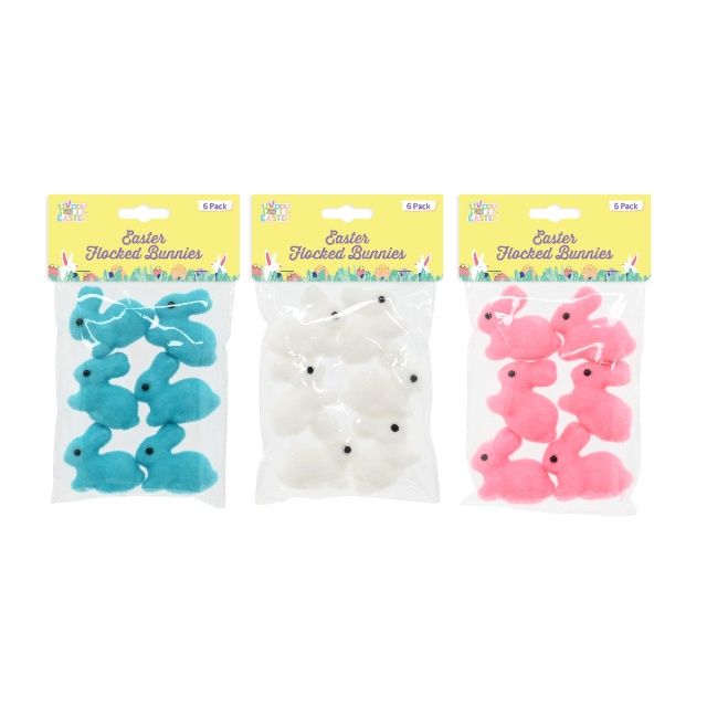 Flocked Easter Bunnies - 6 Pcs