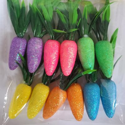 Glitter Easter Decorative Carrots - Assorted Colours