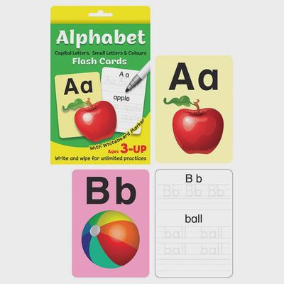 Flash Cards- Alphabet Capital Letters, Small Letters and Colours (Write and Wipe)