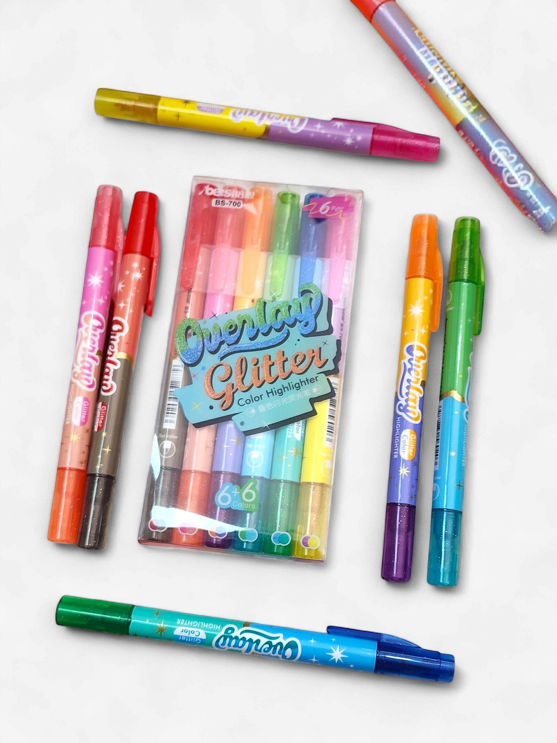 Dual Tip Glitter Highlighter- 6pcs