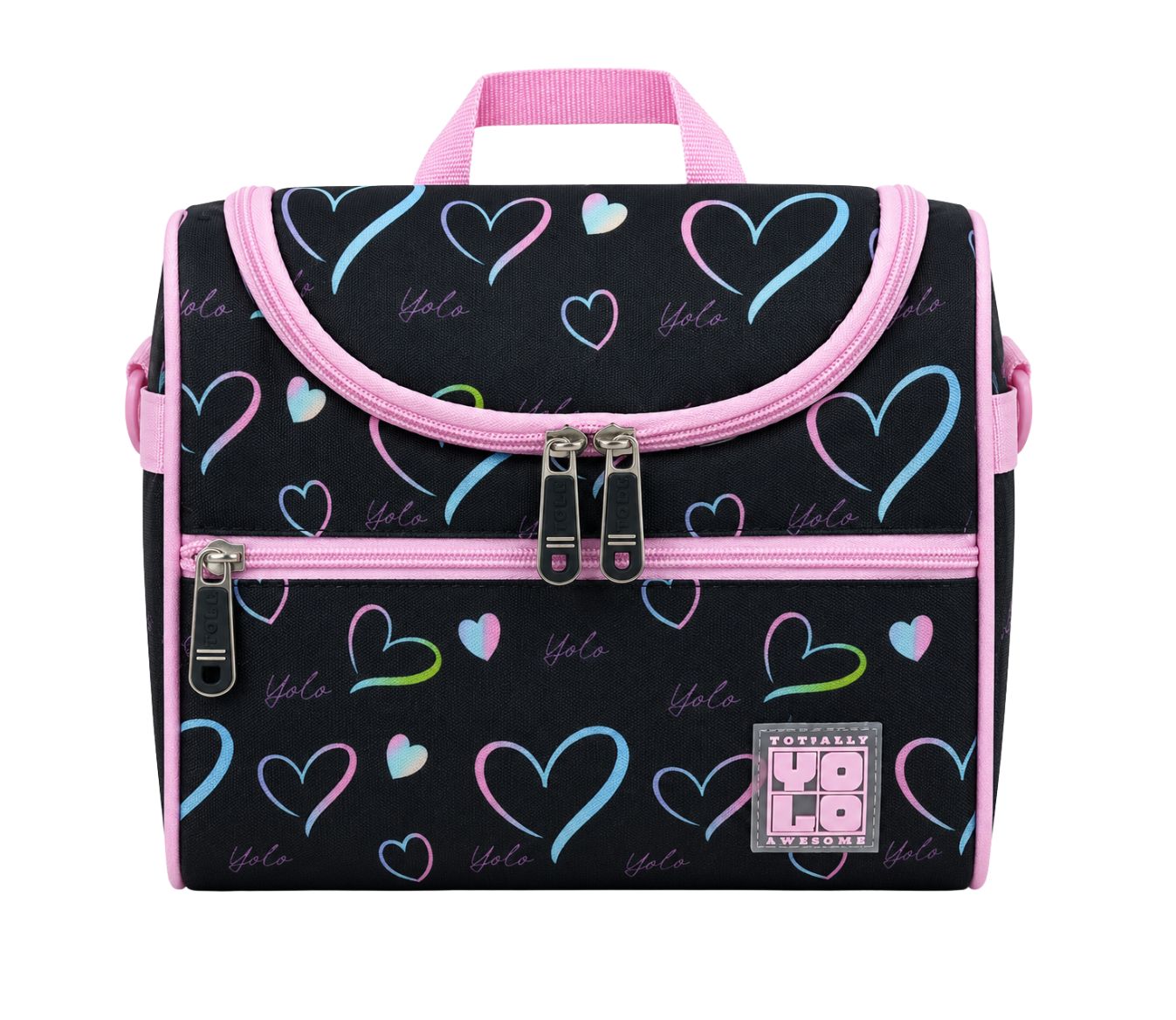 Yolo Lunch Bag- Black with Hearts