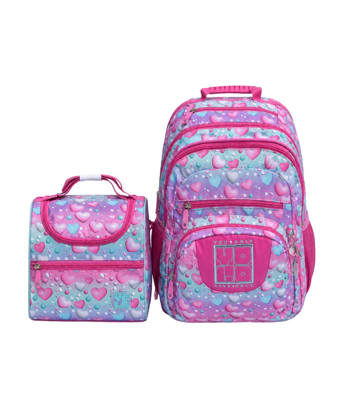 Yolo Backpack and Lunch Bag Combo - Pink Hearts