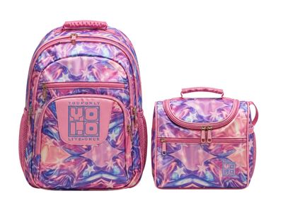 Yolo Backpack and Lunch Bag Combo - Pink and Purple (Stars)