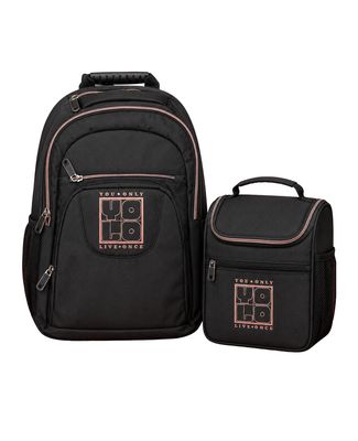 Yolo Backpack and Lunch Bag Combo - Black with Pink Accent