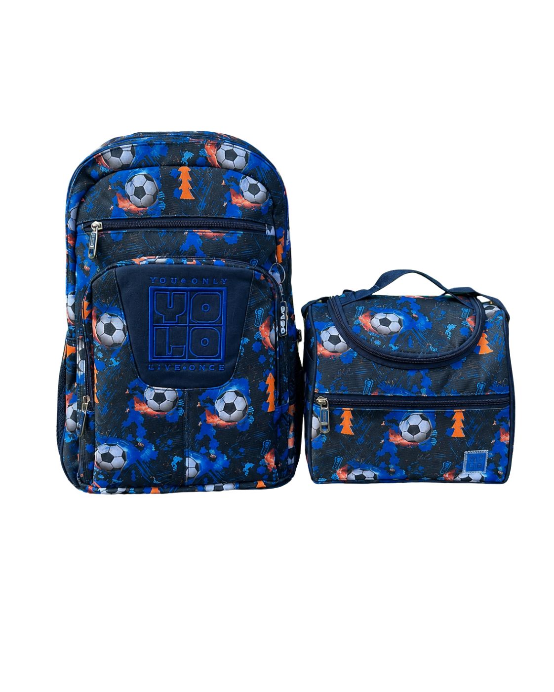 Yolo Backpack and Lunch Bag Combo - Blue and Orange (Football)