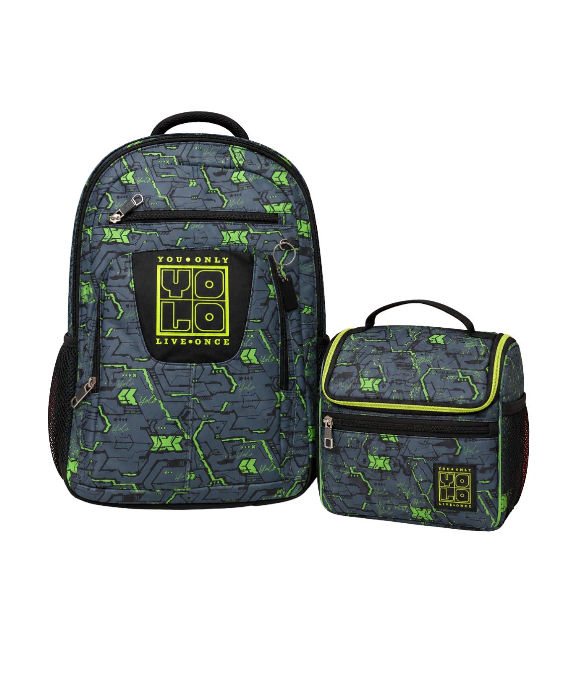 Yolo Backpack and Lunch Bag Combo - Grey and Green