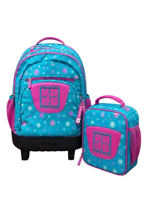Yolo Trolley Bag and Lunch Bag Combo - Blue and Pink (Bubbles)