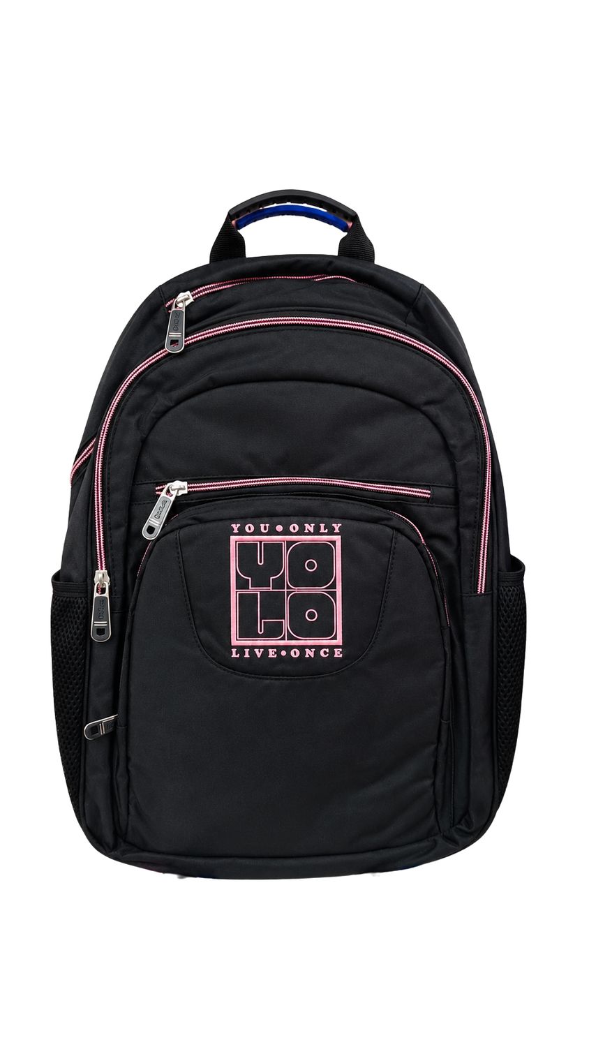 Yolo Backpack - Black with Pink Accent Yolo Backpack - Black with Pink Accent