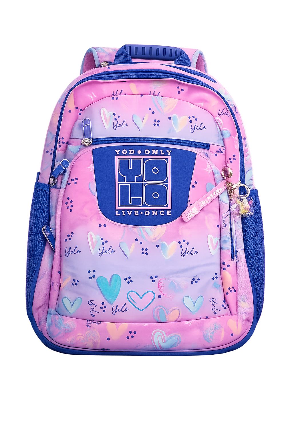 Yolo Backpack - Blue and Pink Hearts Yolo Backpack - Blue and Pink Hearts