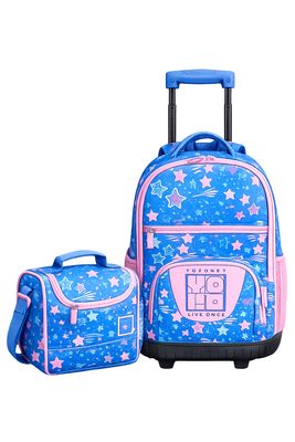 Yolo Trolley Bag and Lunch Bag Combo - Blue and Pink Stars Yolo Trolley Bag and Lunch Bag Combo - Blue and Pink Stars