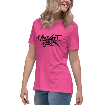 Ladies Pink T-Shirt Black Logo: Midnight Maniac
