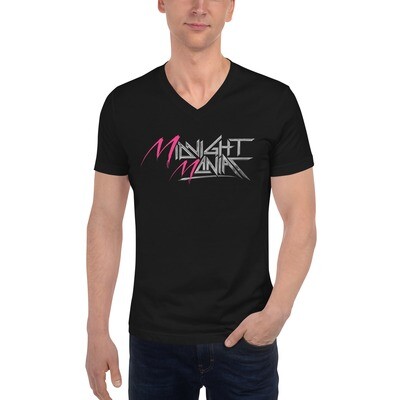 Black V-Neck Unisex Logo T-Shirt: Midnight Maniac