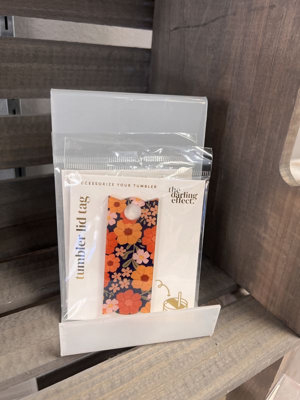Orange Floral Tumbler Lid Tag