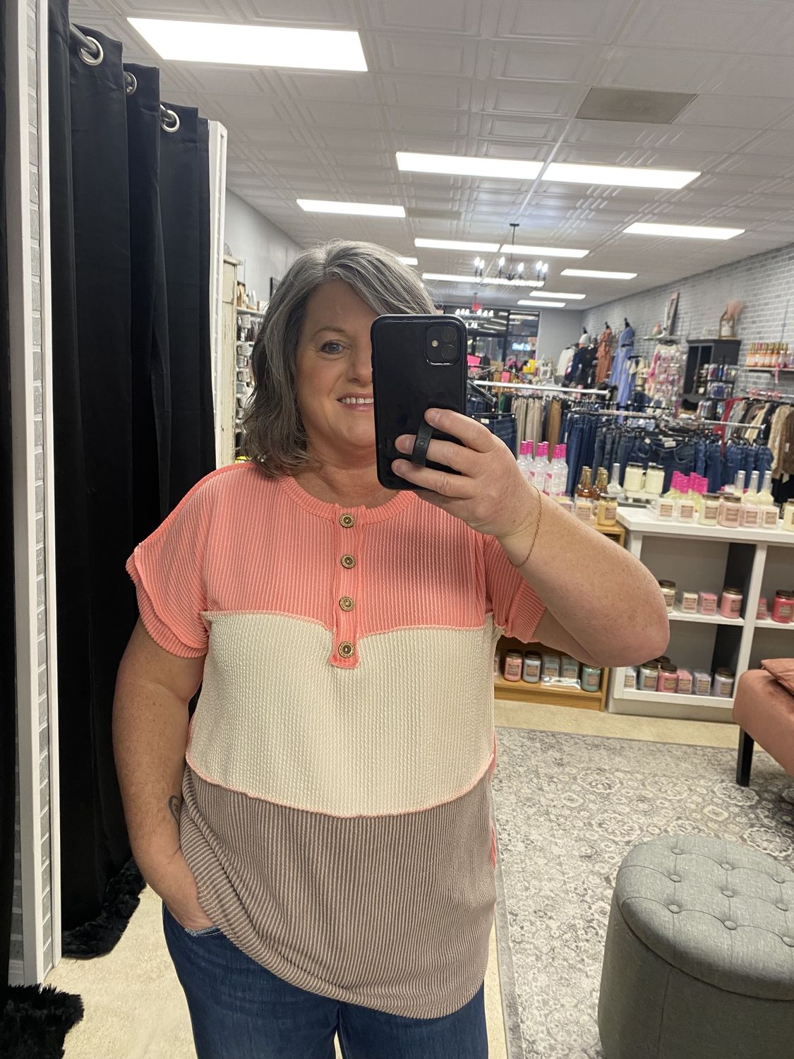 Coral/tan ribbed block style top