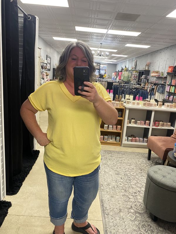 Yellow vneck ribbed top