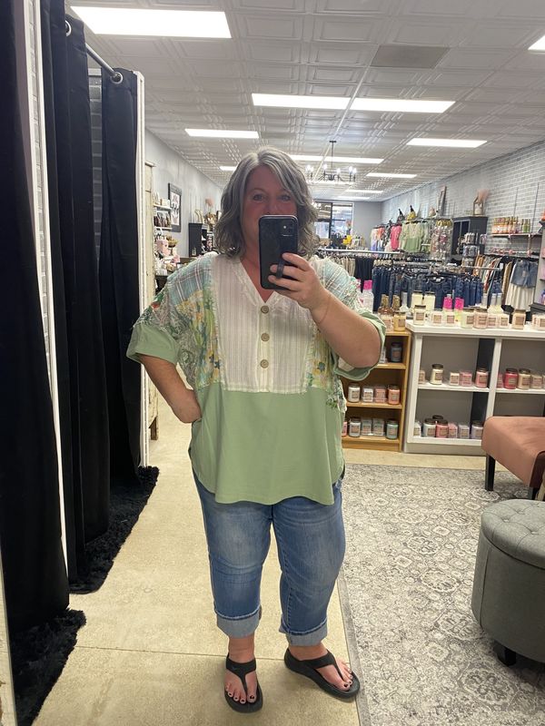 Sage short sleeve mix print top
