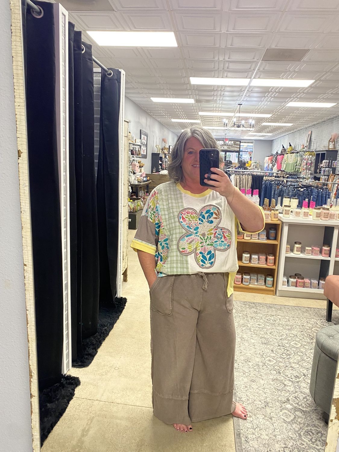 Ivory lemon flower patch top