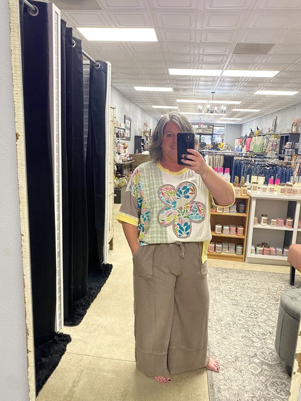Ivory lemon flower patch top