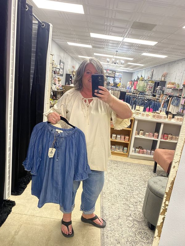 Ruffle sleeve s/s peasant top