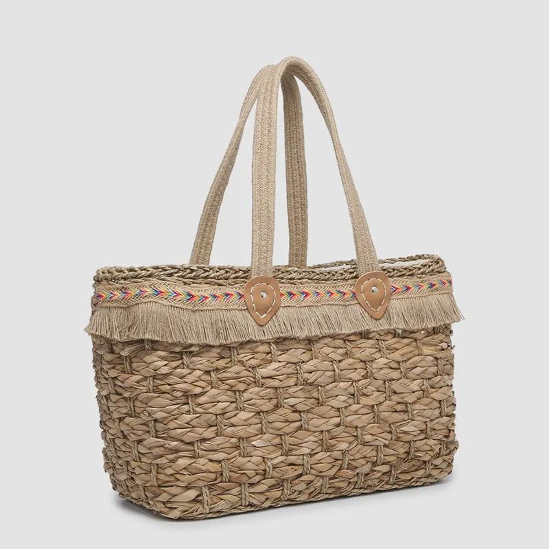 Marlee Seagrass Tote w/ Fringe &amp; Woven Handles