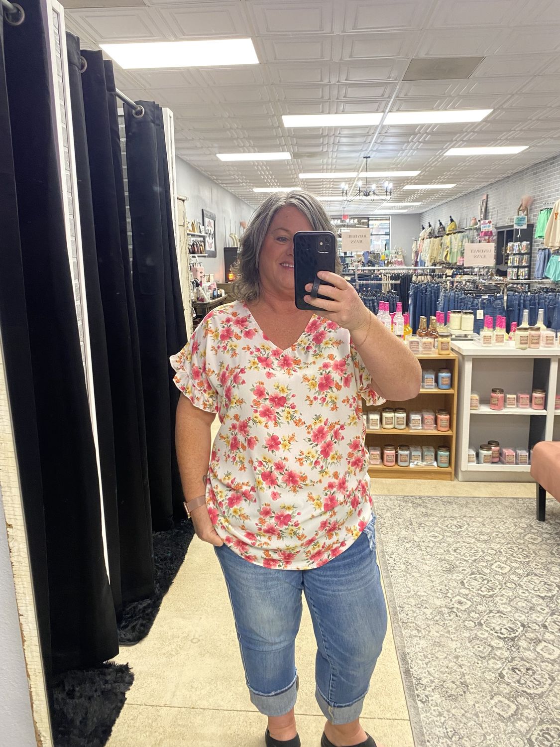 Floral ivory ruffle sleeve