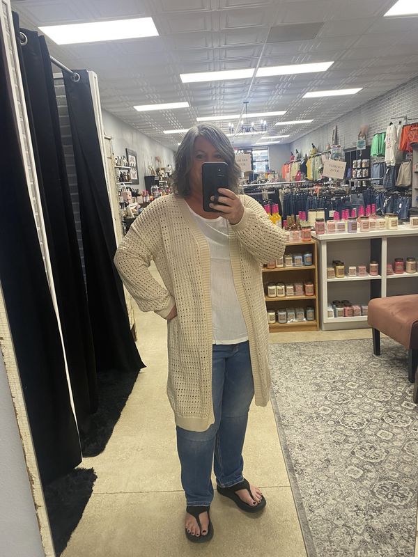 Ecru crotched long cardigan