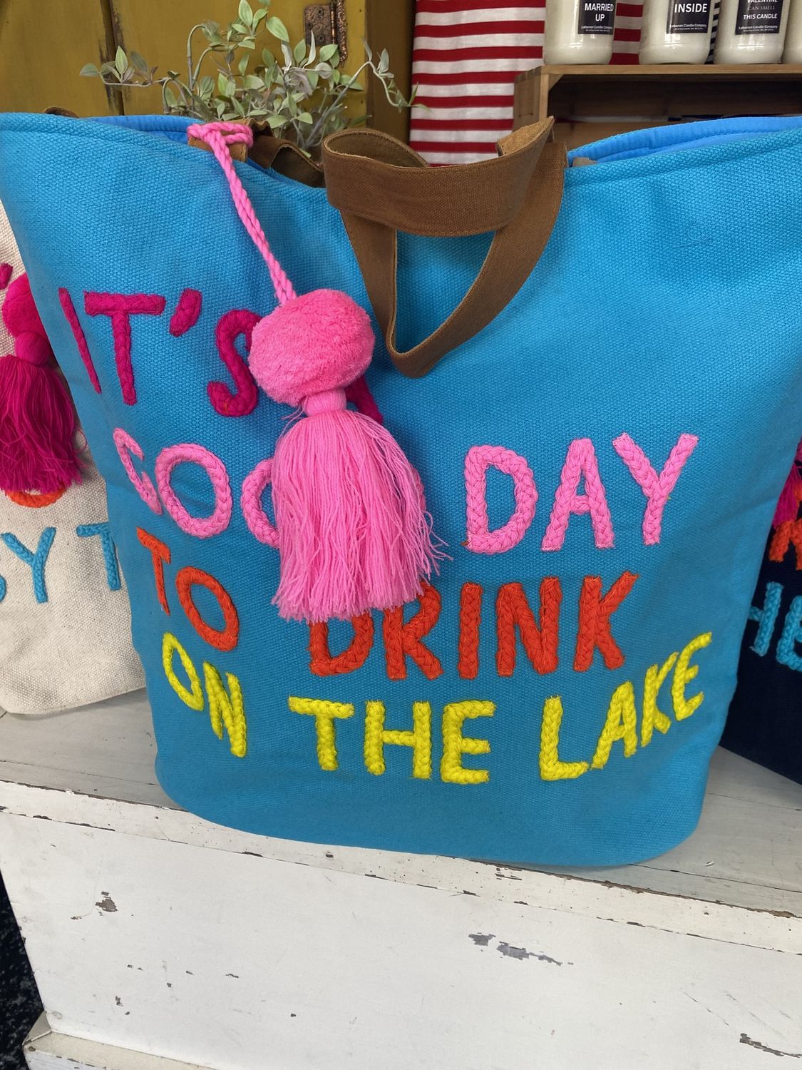 Drink on the lake tote