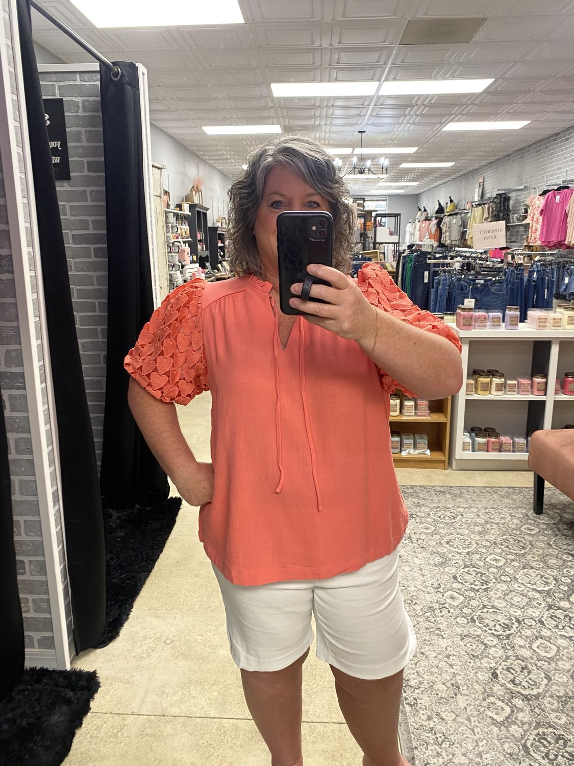 Coral puff sleeve top