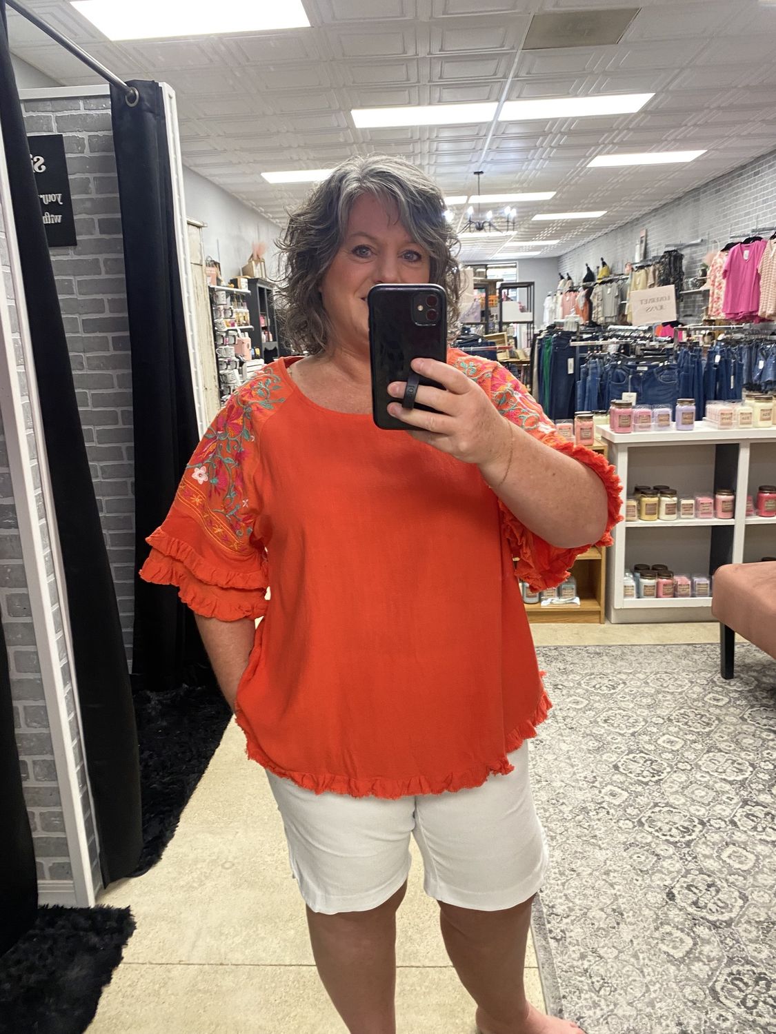 Tomato Red embroidered top