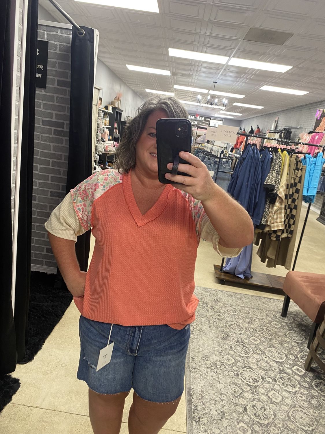 Waffle Knit Floral Sleeve Top