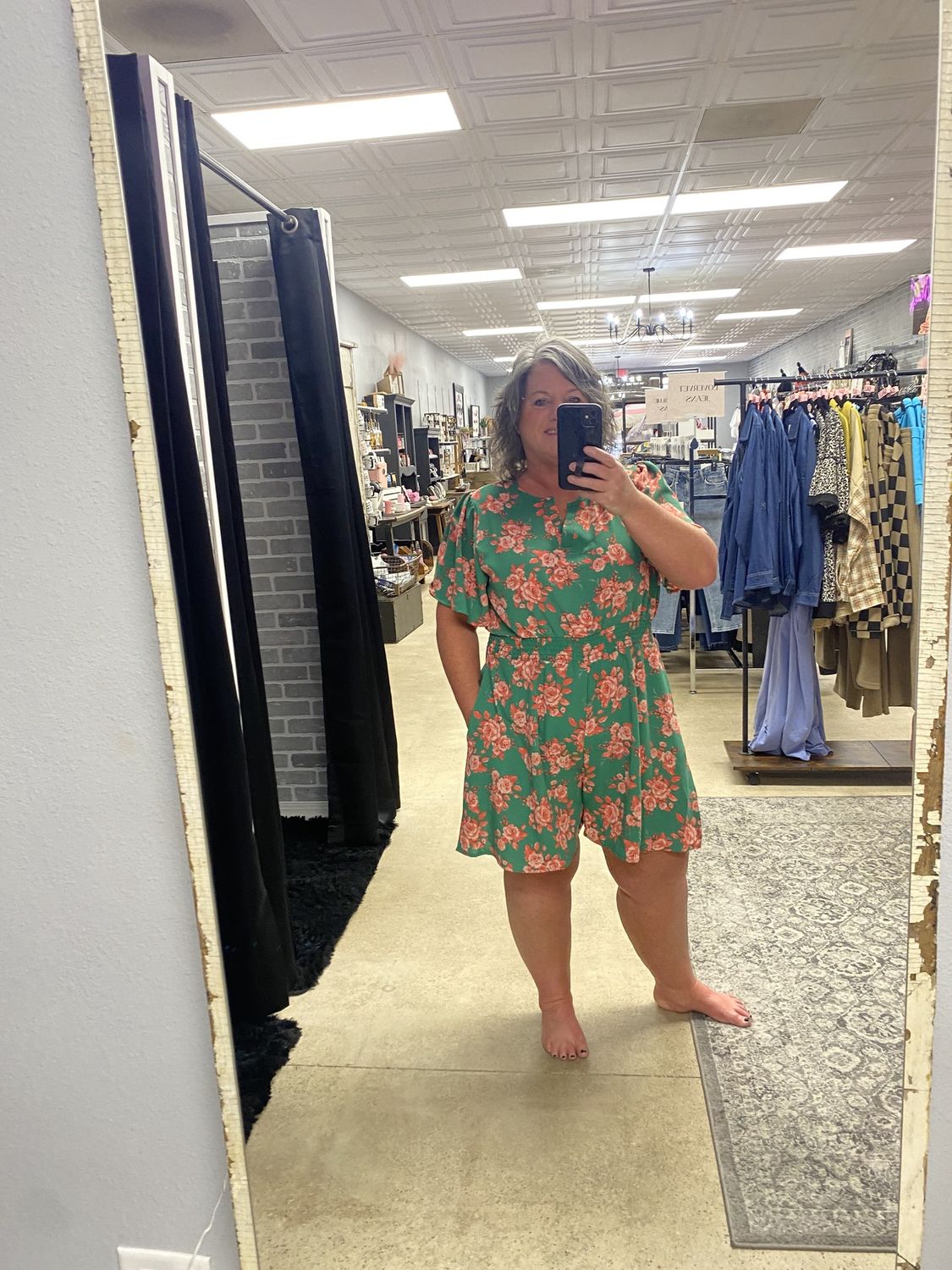 Smocked Waist Romper W/ Back Button Detail