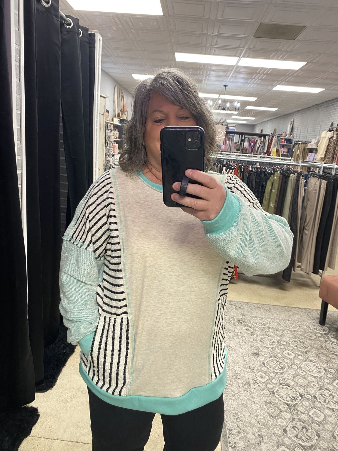 Mint Stripe/block top