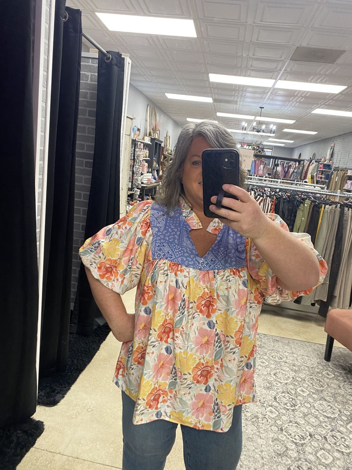 Floral notch neck top