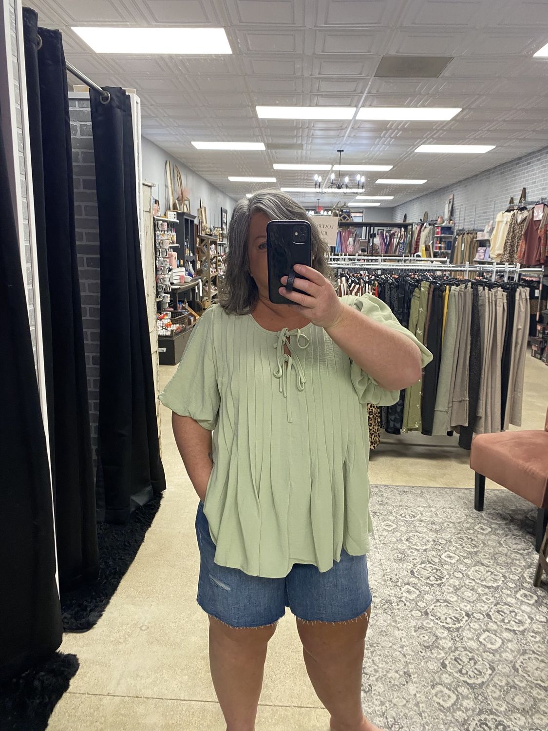 Pleated smock neck top