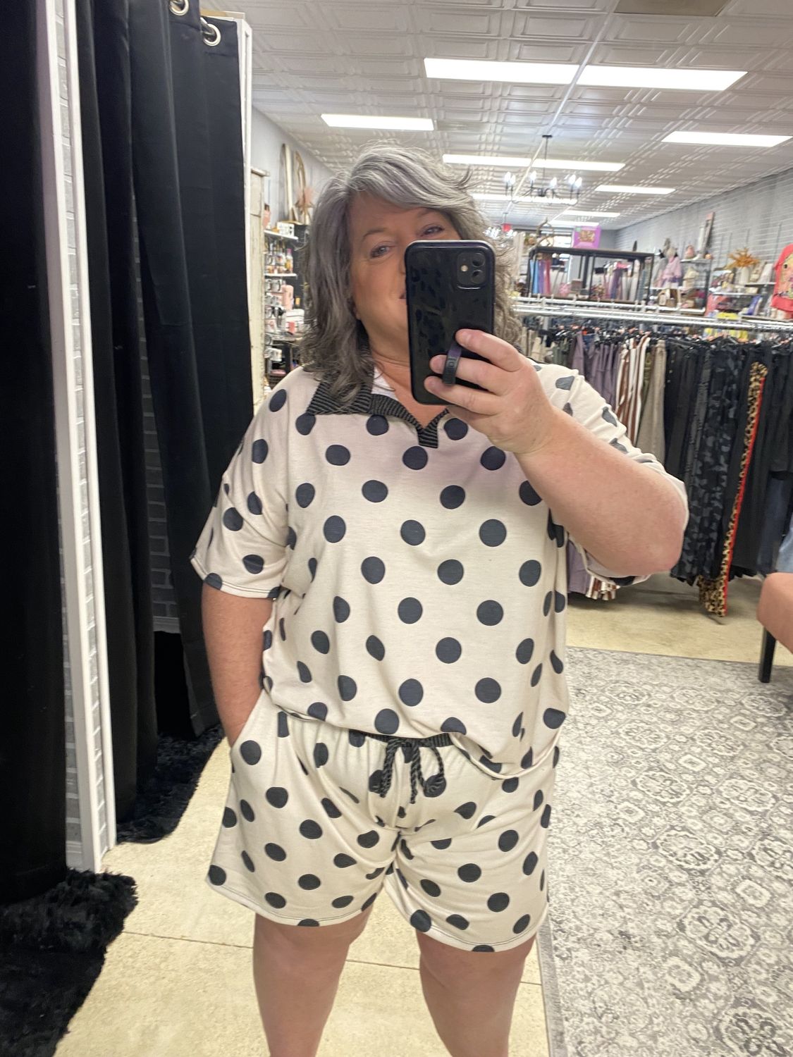 Cream/B;ack polka dot set