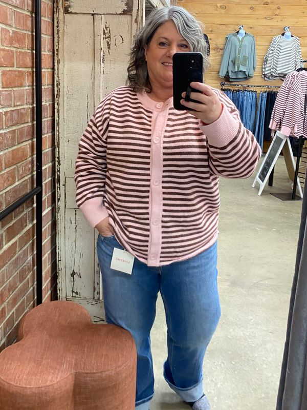 Pink striped cardigan