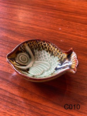 Ceramic Dip Bowl, Dark Green Fish Shaped