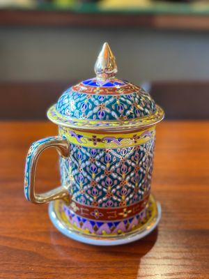 Benjarong Mug with Lid, Painted Handle
