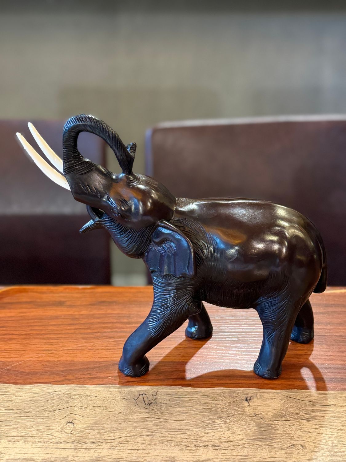 Resin Thai Elephant with Ivory and holding up its trunk ( XL )