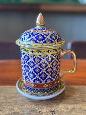 Benjarong Coffee Mug, Lid and Saucer Set (B)