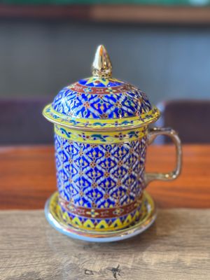 Benjarong Coffee Mug, Lid and Saucer Set (C)