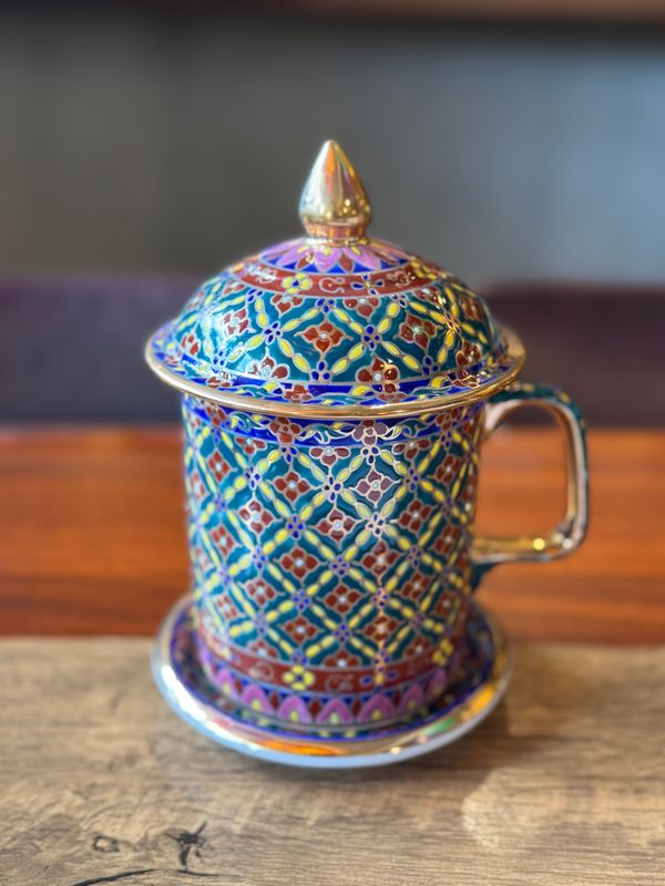 Benjarong Coffee Mug, Lid and Saucer set (A)