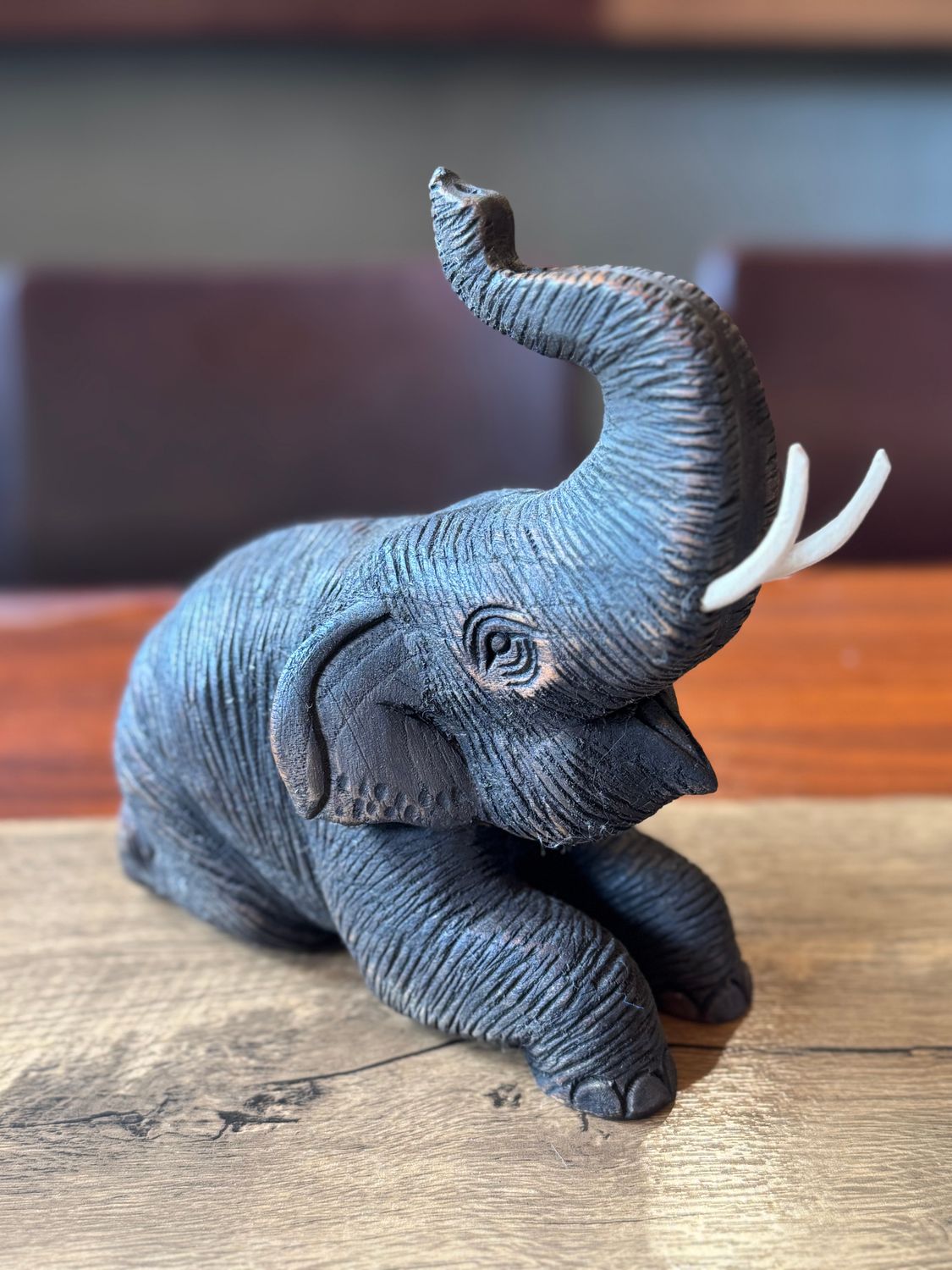 Hand Carved Wooden Elephant (B)