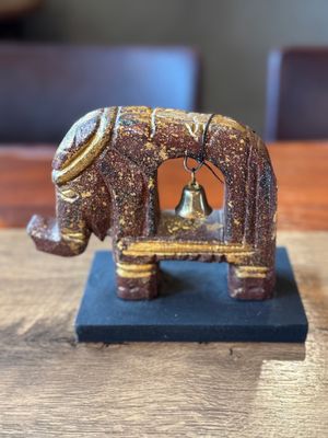 Hand Carved Wooden Elephant with Bell
