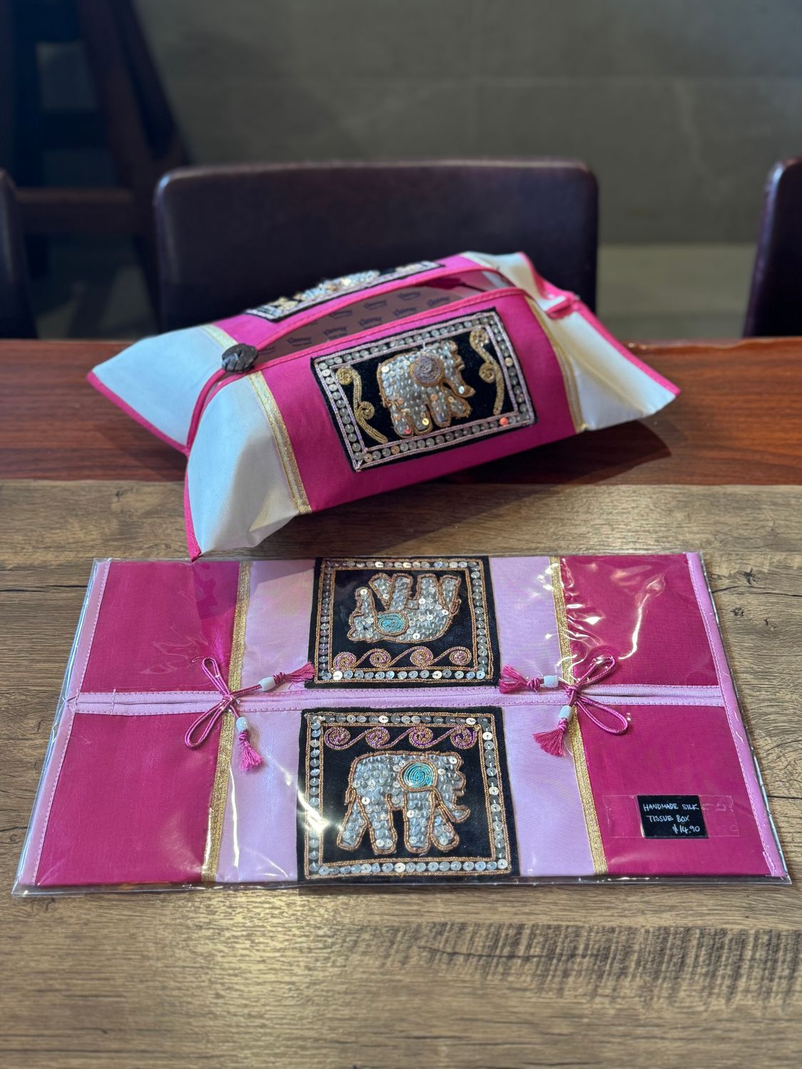 Thai Silk Tissue Box Cover (Pink)