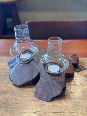 Teakwood Double Tea Light Candle Holders