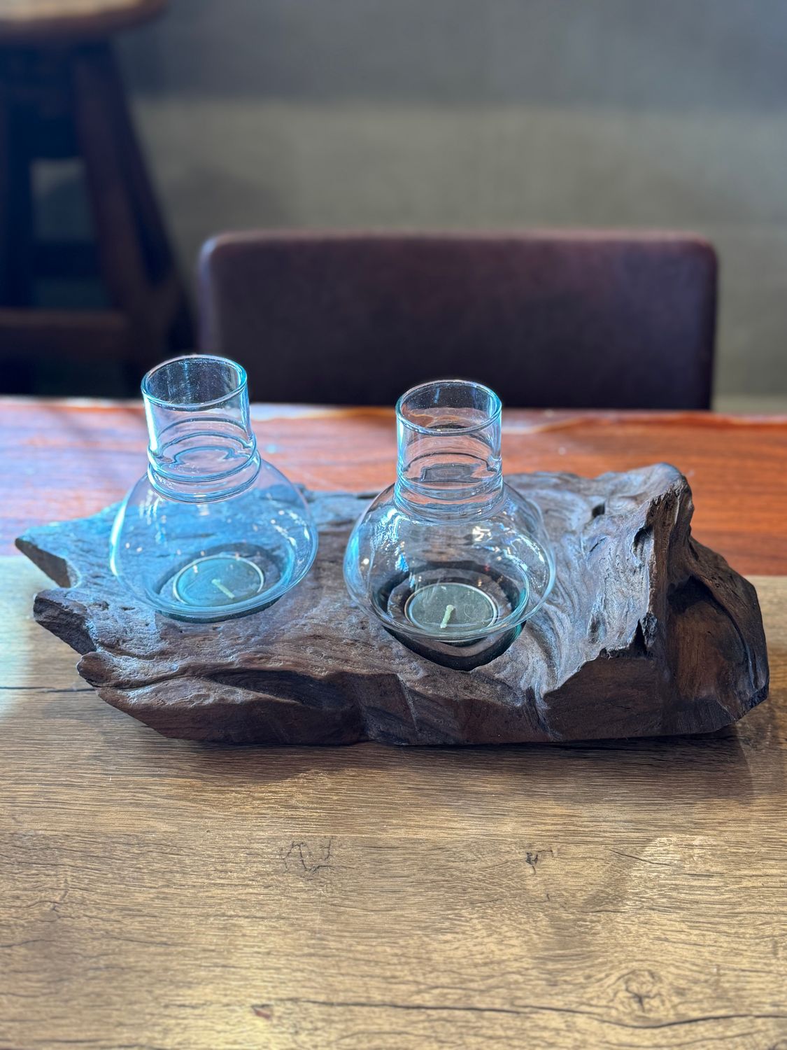Teakwood Double Tea Light Candle Holders