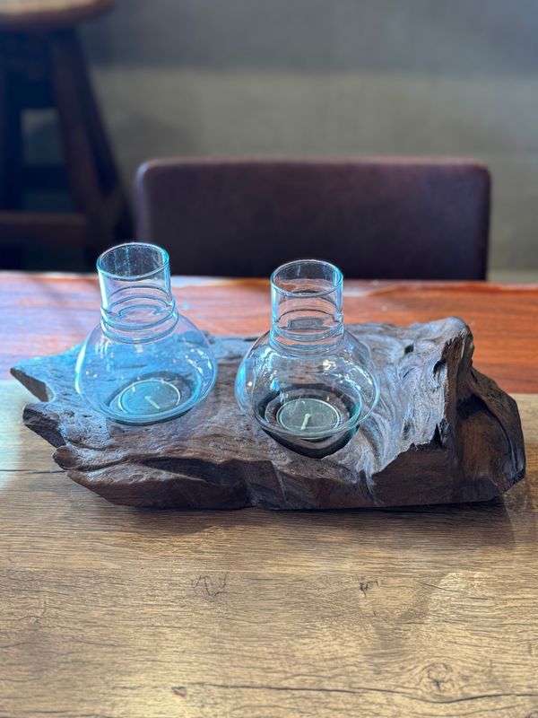 Teakwood Double Tea Light Candle Holders
