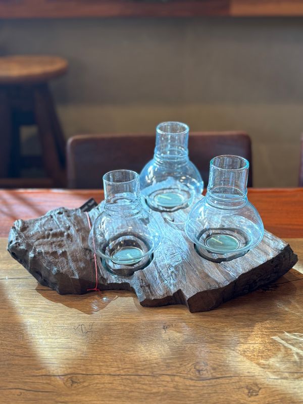Teakwood Triple Tea Light Candle Holders