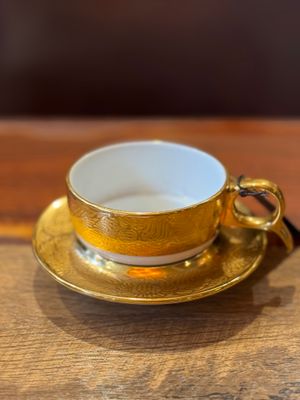 Hand Painted 18 Carat Gold Coffee Cup with Coaster